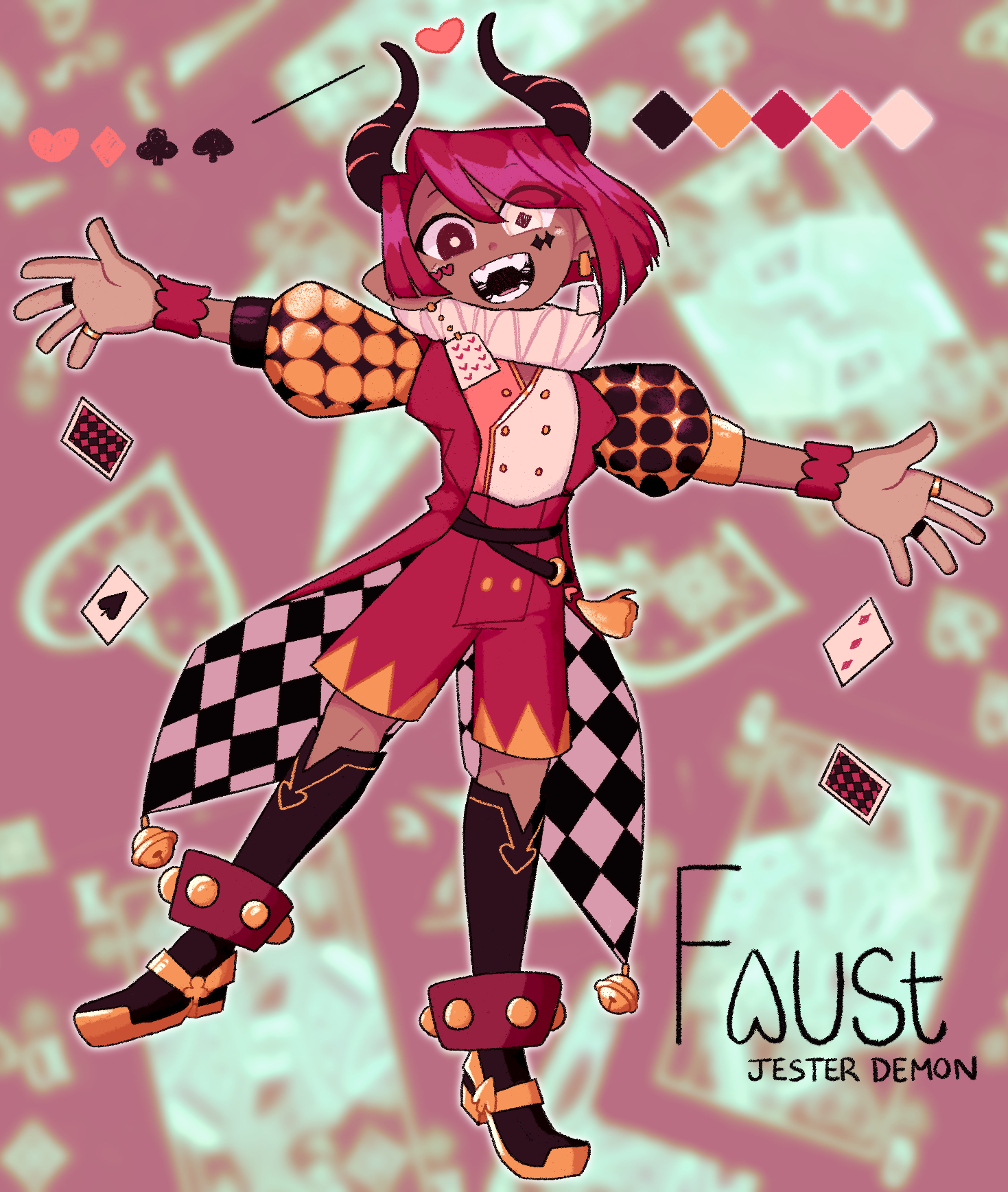 Initial reference pass of original character Faust, Jester Demon.